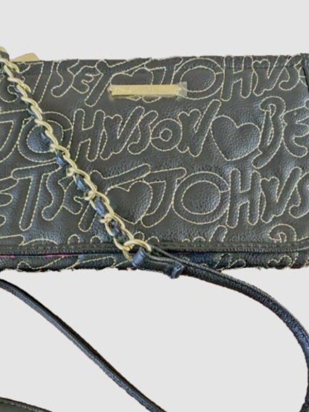 BETSEY JOHNSON Quilted Script Logo Flap Front Crossbody Handbag